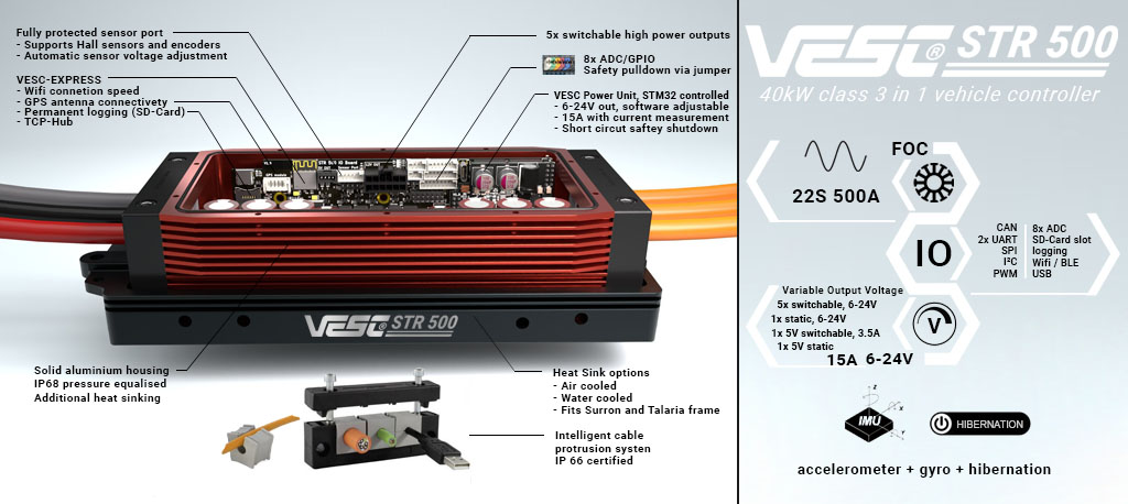VESC STR-500 100V 500A 50KW peek class 3 in 1 vehicle controller ESC
