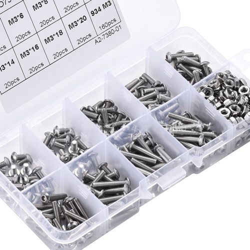 340pcs M3*5-20mm stainless steel 304 hex screw and nut assortment kit