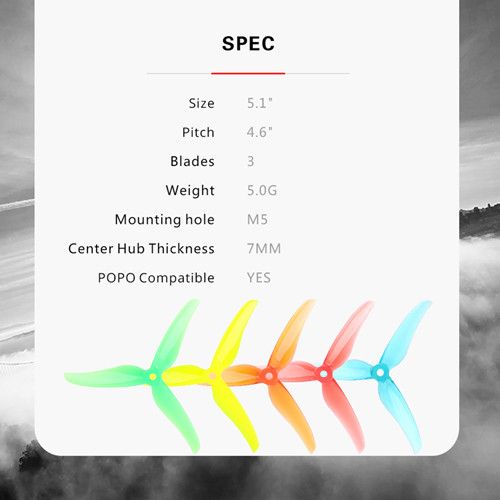 2 Pairs T-motor T5146 5146 5 Inch 3-blade Propeller compatible POPO for FPV RC Drone - Yellow-blue-red