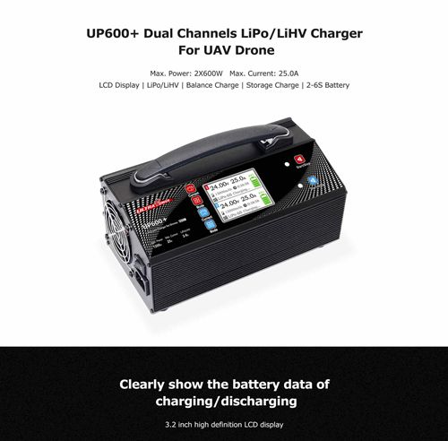 Ultra Power UP600+ Dual Channels 2-6S 2x600W LiPo LiHV Charger - Click Image to Close