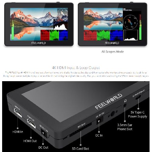 FEELWORLD F6 PLUS 5.5 Inch on DSLR Field Monitor 3D LUT Touch Screen IPS FHD 1920x1080 Video Focus Assist Support 4K HDMI