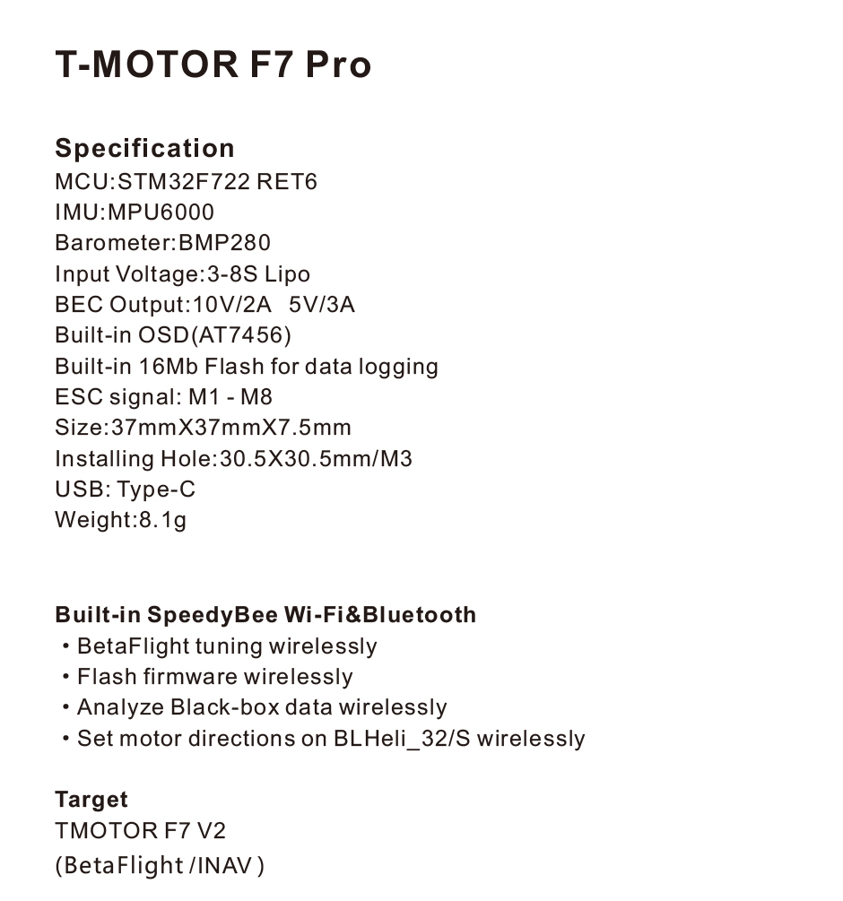 T-Motor F7 Pro Full Function 30x30 Flight Controller with Wifi