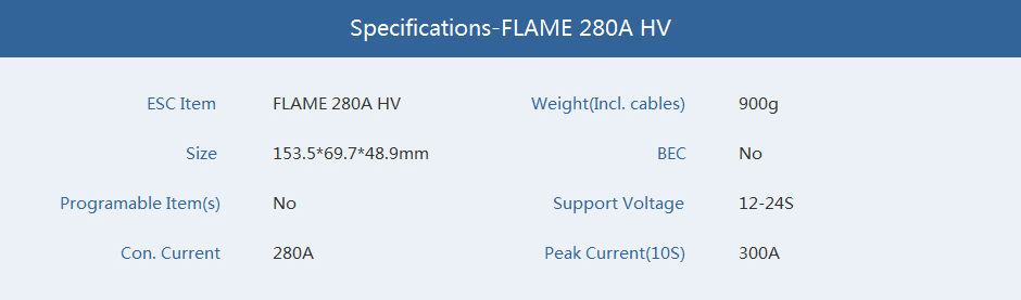 T-motor FLAME 300A 12-24s 600HZ NO BEC waterproof Brushless ESC - Click Image to Close