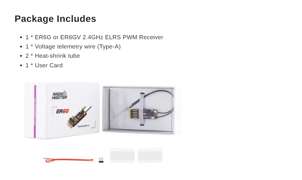 RadioMaster ER6G/ER6GV 2.4GHz ELRS PWM Receiver 6 Channel