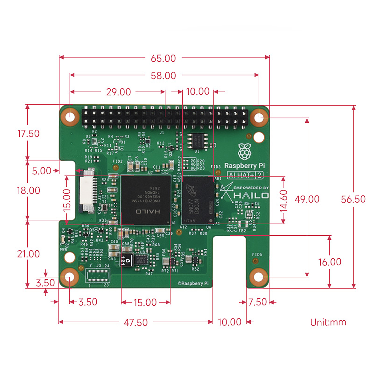 Raspberry Pi AI HAT+ 2 Hailo-10H AI Accelerator 40 TOPS 8GB Onboard RAM With Heatsink for Raspberry Pi 5