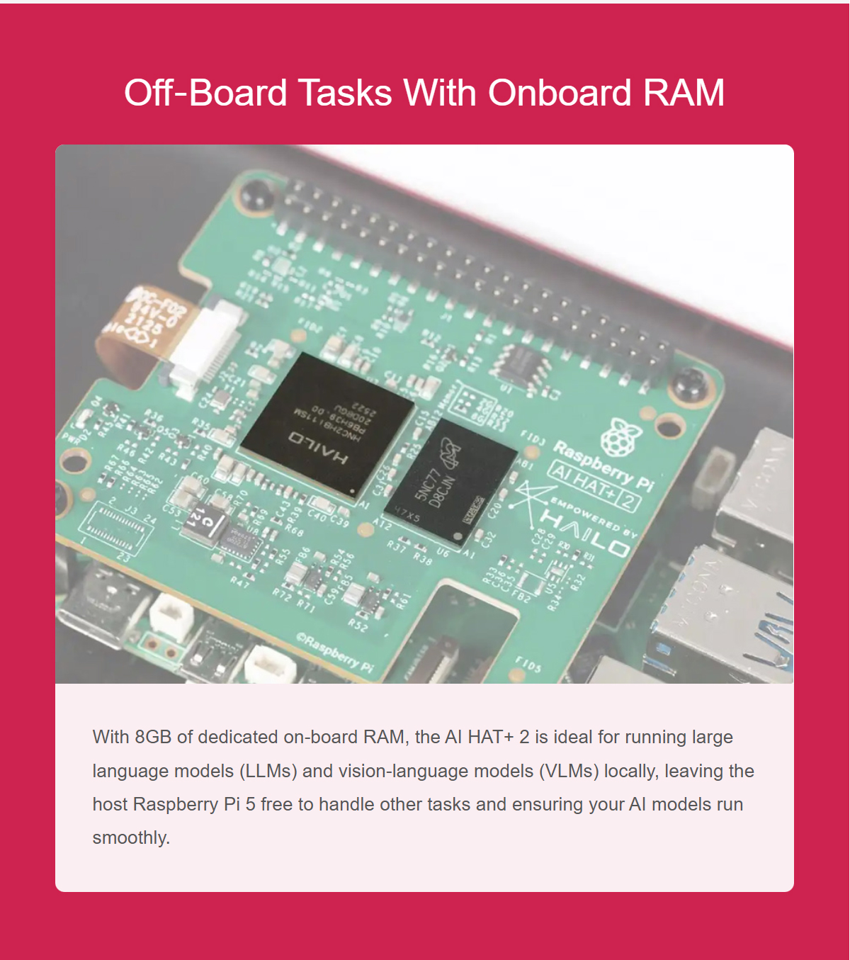 Raspberry Pi AI HAT+ 2 Hailo-10H AI Accelerator 40 TOPS 8GB Onboard RAM With Heatsink for Raspberry Pi 5