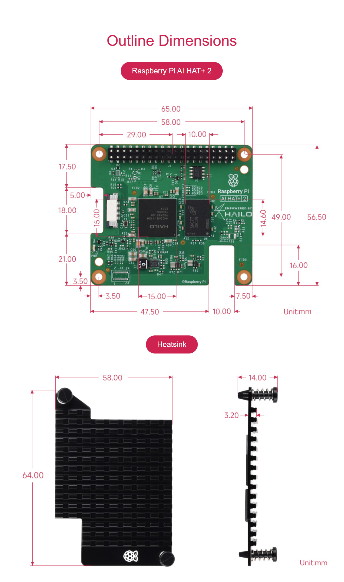 Raspberry Pi AI HAT+ 2 Hailo-10H AI Accelerator 40 TOPS 8GB Onboard RAM With Heatsink for Raspberry Pi 5