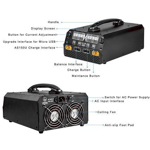 EV-PEAK U4-HP Balance Charger Dual Channel for LiPo/LiHv 6S-14S Battery 2500W 25A