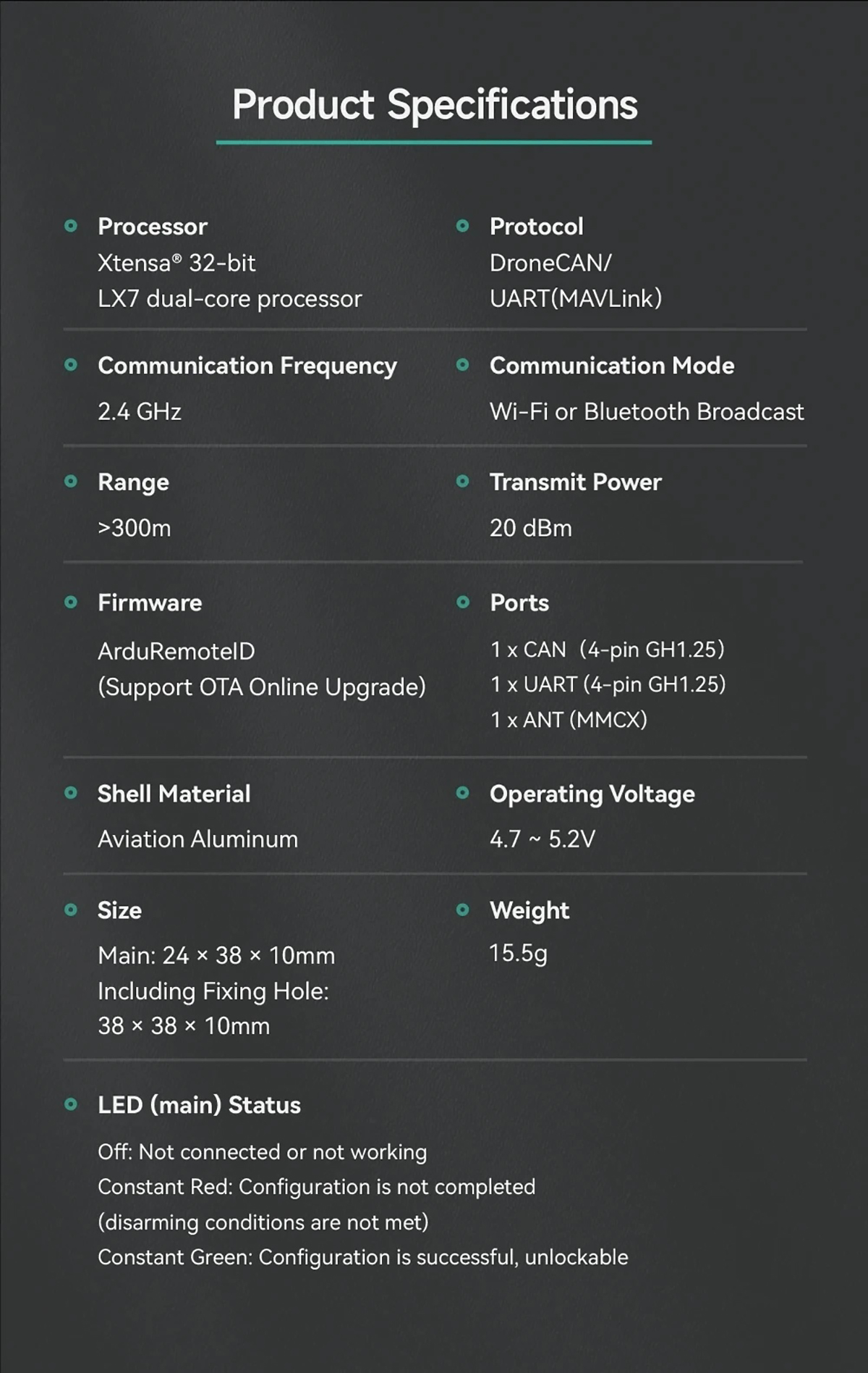 CUAV C-RID Drone Remote ID Broadcast Module DroneCAN UART Dual Interface 