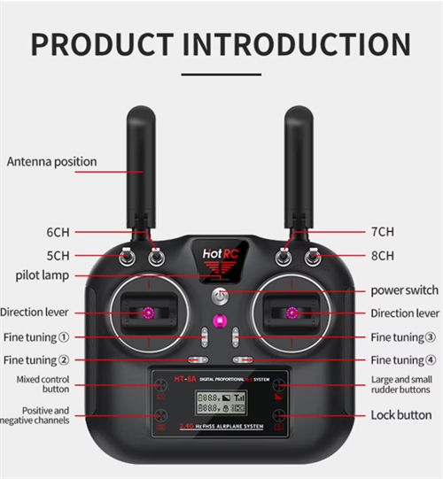 HotRC HT-8A 2.4GHz 8CH 8A RC Transmitter PWM FHSS with F-08A Receiver Radio