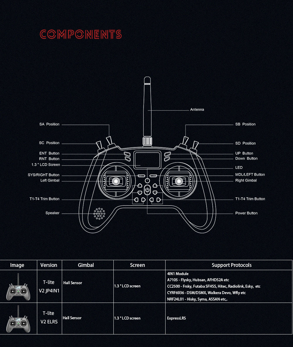 T-Lite V2 OpenTX/Edge TX Remote Controller ELRS/JP4IN1 Jumper