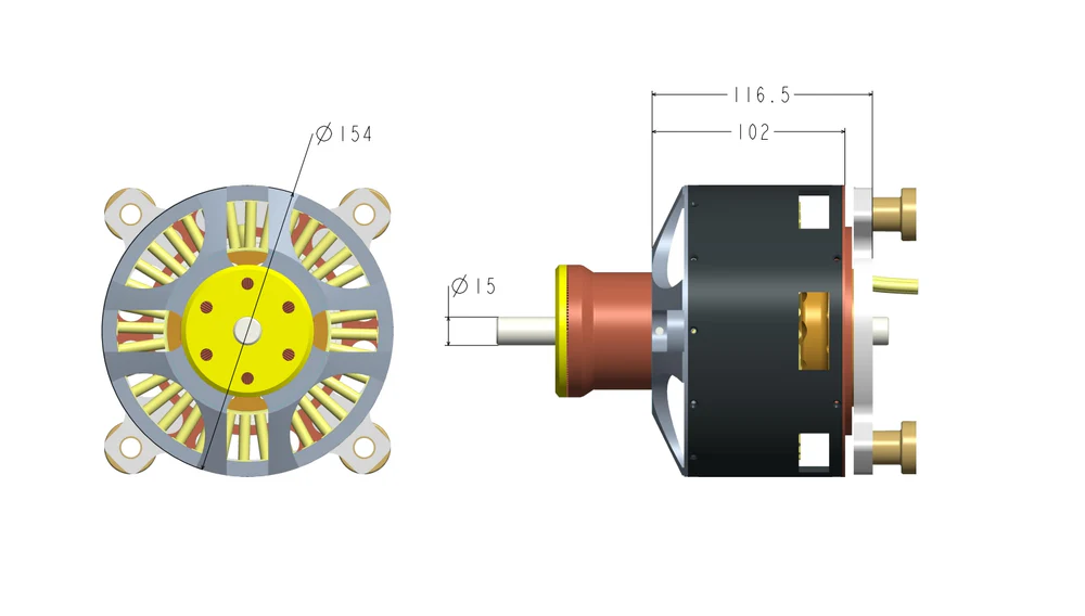 50KW Brushless Outrunner BLDC Motor 85kg Thrust MP154120 SENSORE