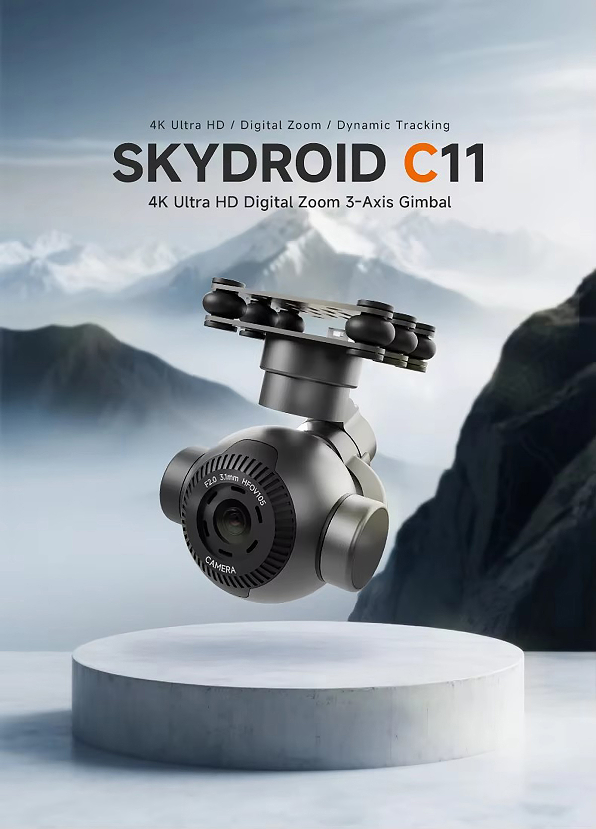 Skydroid C11 Gimbal Camera 4K 3-Axis Stabilized 30x Digital Zoom Light Weight for FPV Aerial Photography Drone