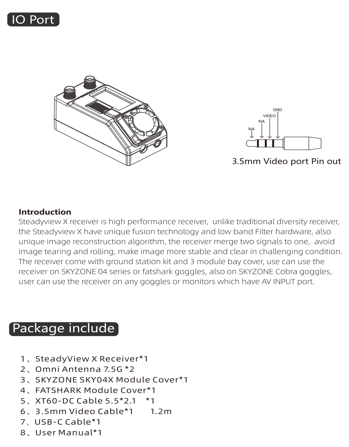 SKYZONE Steadyview X 6.5-8.5GHz Receiver 0.96″ IPS LCD High Sensitivity -90dBm for FPV Racing Drone