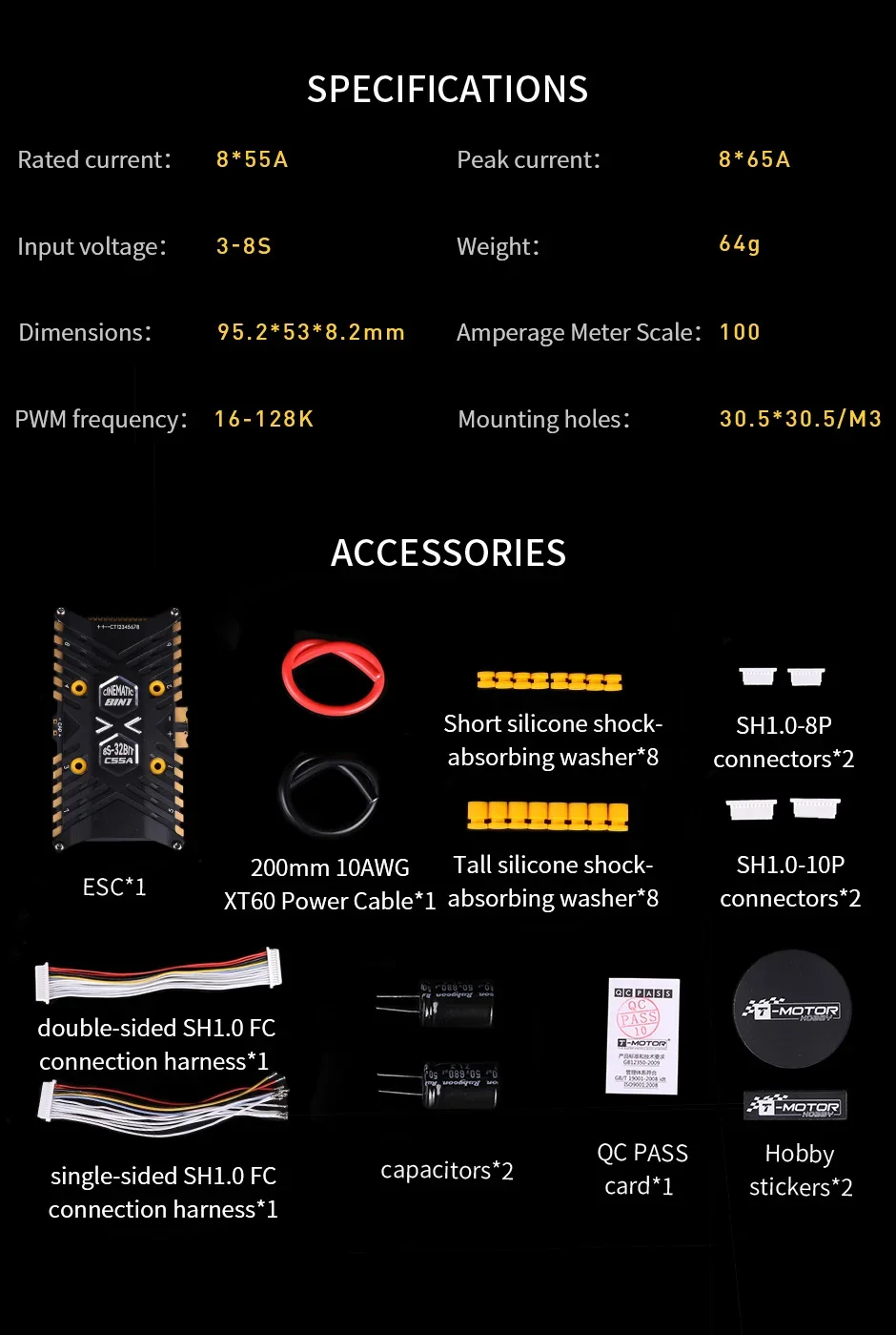 T-MOTOR C55A 55A 3-8S 32Bit 128K 8in1 Cinematic ESC for F7 PRO