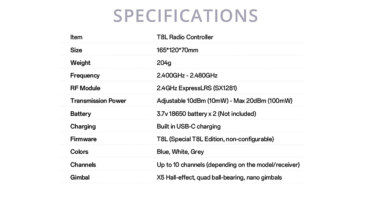 RadioMaster T8L Radio Controller ExpressLRS 2.4GHz Module X5 Hall Gimbal Low Latency Portable RC Transmitte