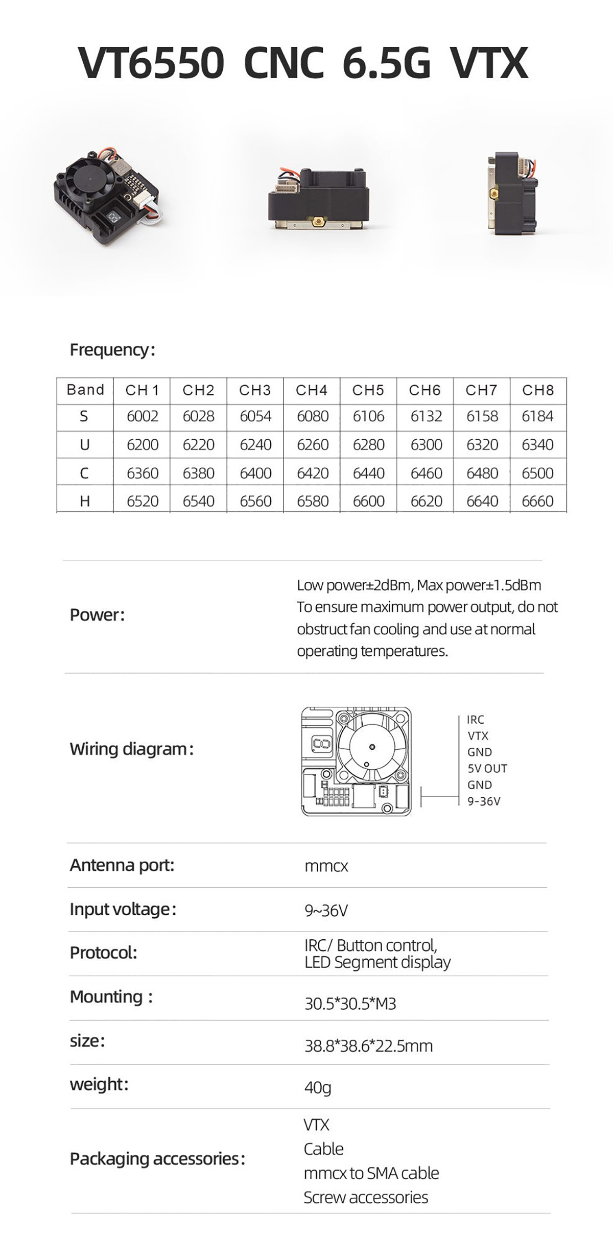 SKYZONE VT6550 CNC 6.5G 4W VTX 7-36V Wide Range Voltage for Long Range FPV Drones Fixed-wing