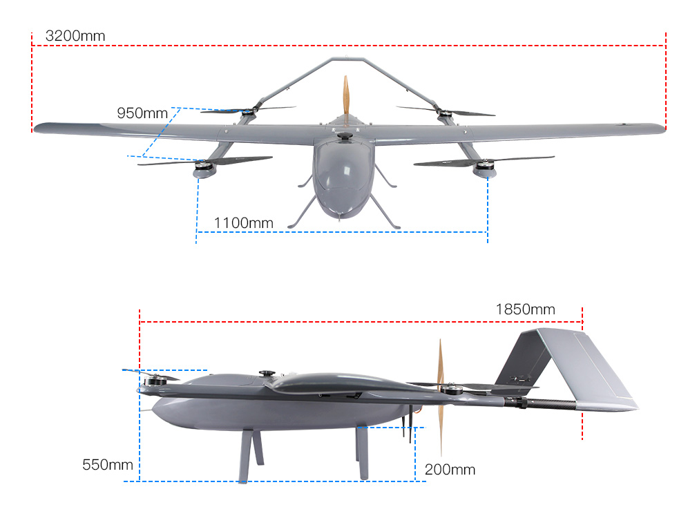 FW-320 long-range VTOL fixed-wing 2.5 hours at 23KG take-off weight cruising speed of 78KM/H.